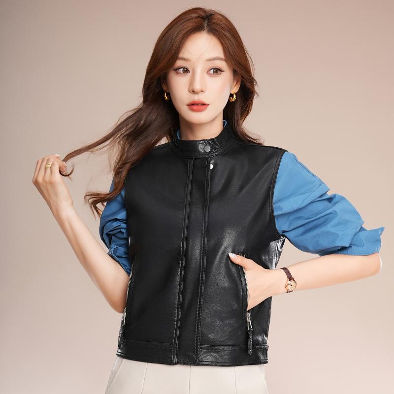 

Кожаный жилет, женская новая осенняя одежда, дизайн, простая нишевая мотоциклетная одежда, жилет, повседневная кожаная куртка, жилет XL