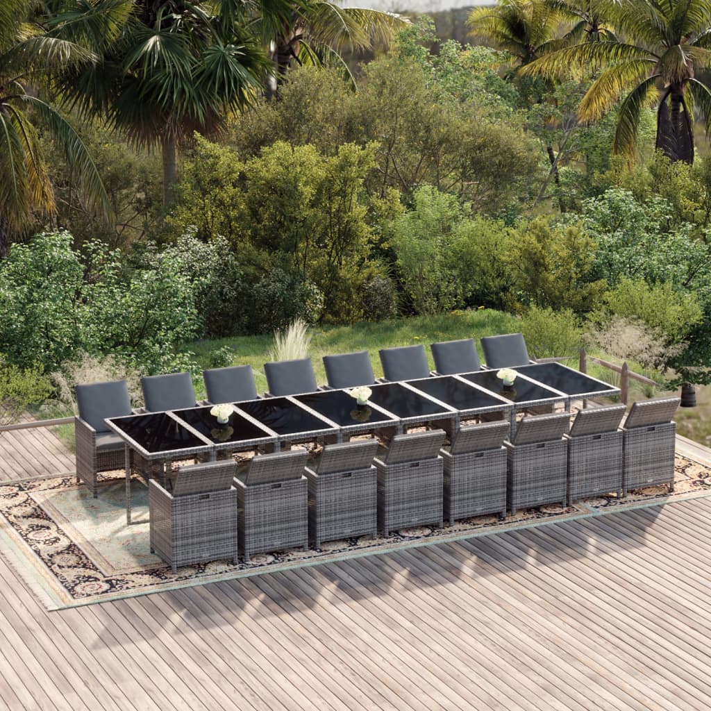 Vidaxl 17-Cz. Garden Furniture Set With Cushions, Grey, PE Rattan