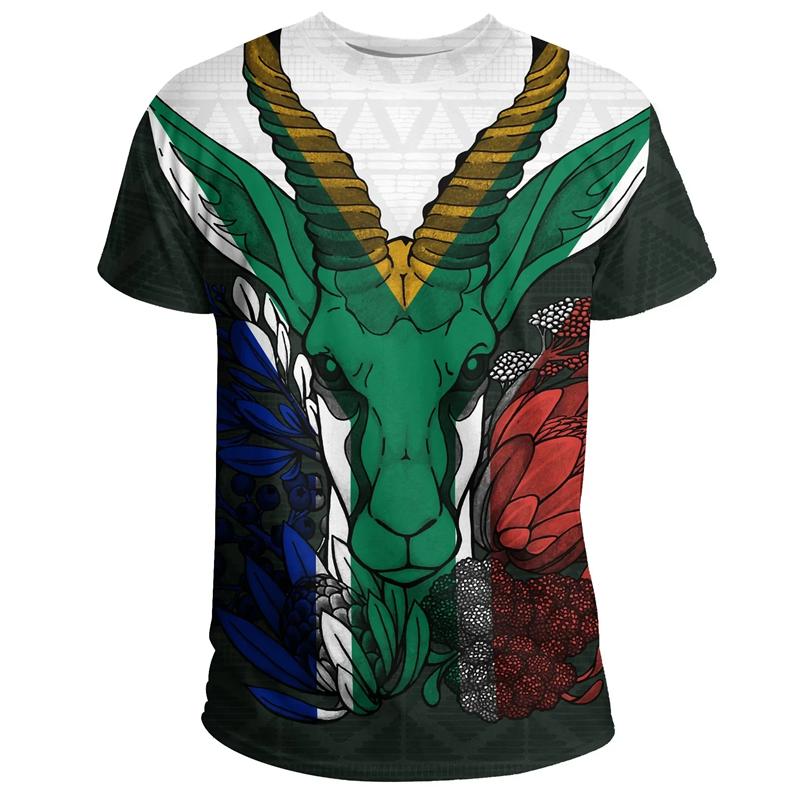 HerSight Zuid-Afrika Kaart Vlag Grafisch Mode Springbok 3D Print T-shirts Mannen Kleding Embleem XL