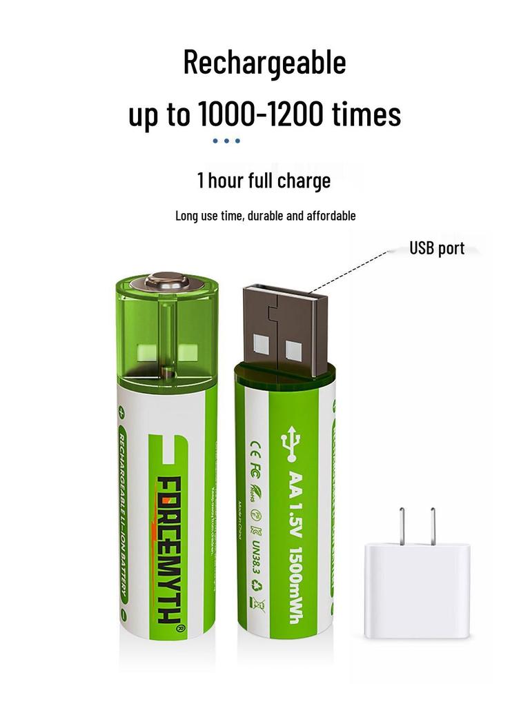 Rechargeable 1.5V USB Fast Charge Lithium Battery for Toy Cars, Calculators, and Mice, Size 5