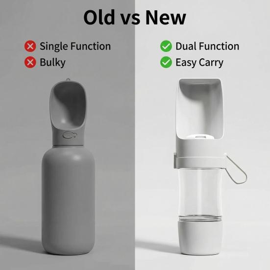 Tazza d'Acqua Portatile per Animali Domestici Anti-Perdita Design con Fibbia di Chiusura Apertura a Tocco Singolo Separazione Umido/Secco Doppio Scomparto Bottiglia d'Acqua per Animali Domestici