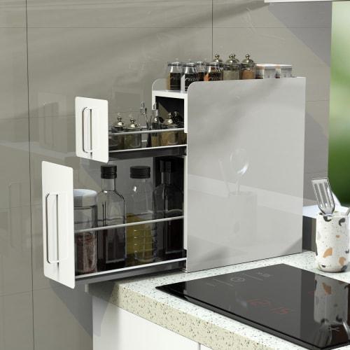 Mamakura [Fully Upgraded] Hidden Condiment Rack, 2 Tiers, 14.4cm Wide X 35.5cm Deep X 46.5cm High, Large Capacity, Drawer-Type, for Next To Stovetop U