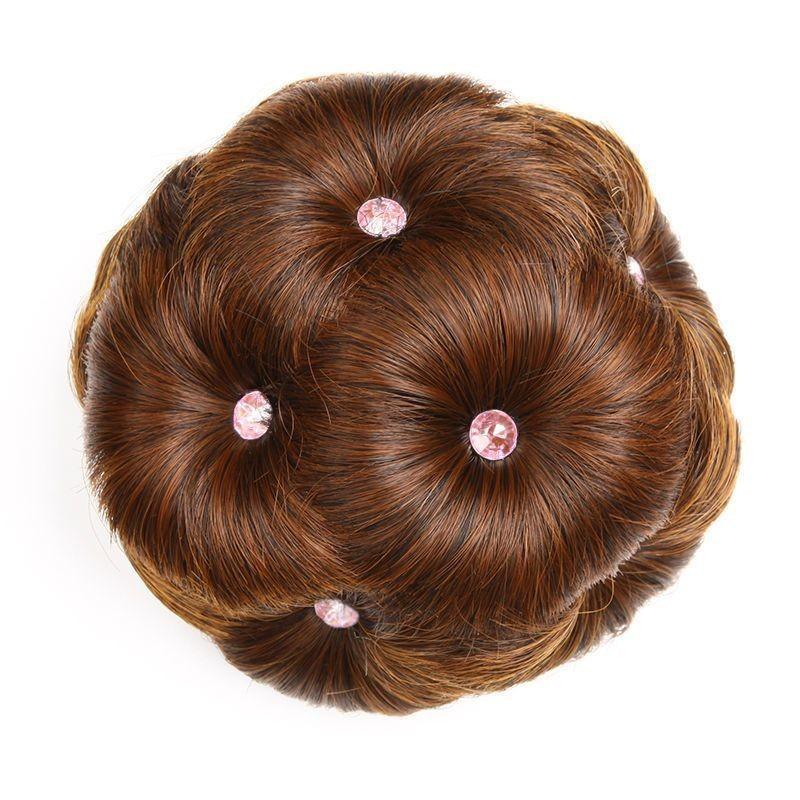 1Pc Synthetic Hair Bun Bud Hair Clips With Diamond Colorful Shiny For Women Ponytail Claw Clip Lifelike Hairpiece Styling Tools