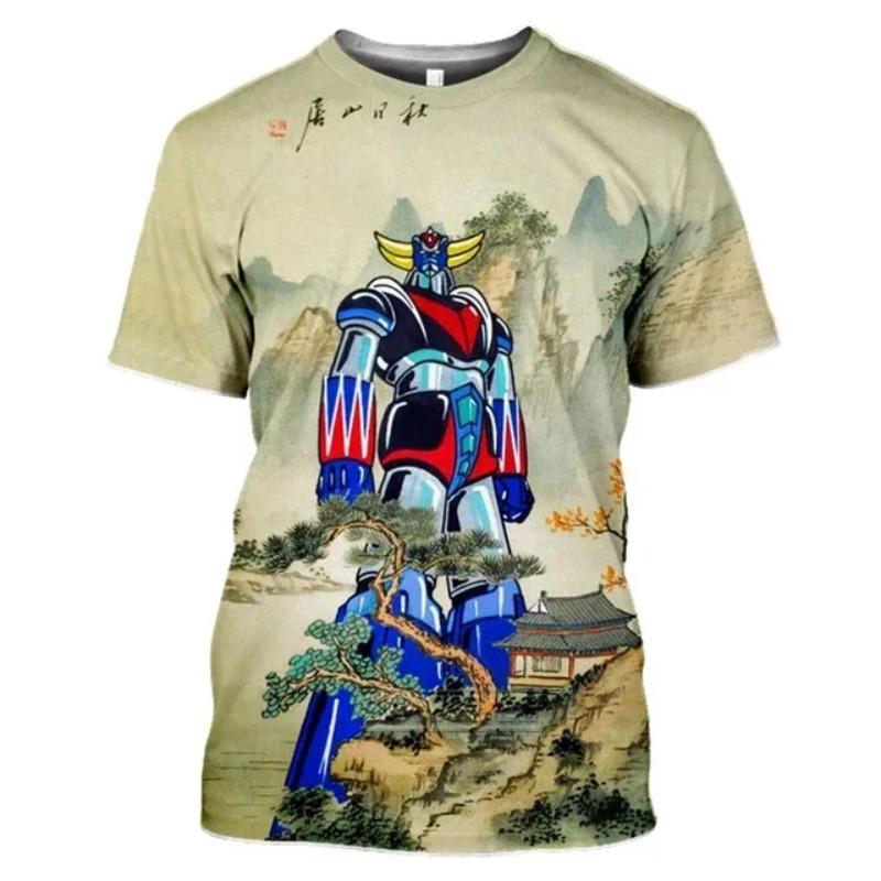 3D Animated Printed T-shirt for Men's Oversized Design Shirt, Grandizer, Robot, Harajuku Style, Goldorak Y2K Streetwear