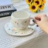 Wind Hand-squeezed Ceramic Coffee Cup and Saucer Set, Hand-painted Flowers, Cute Mugs, High Value