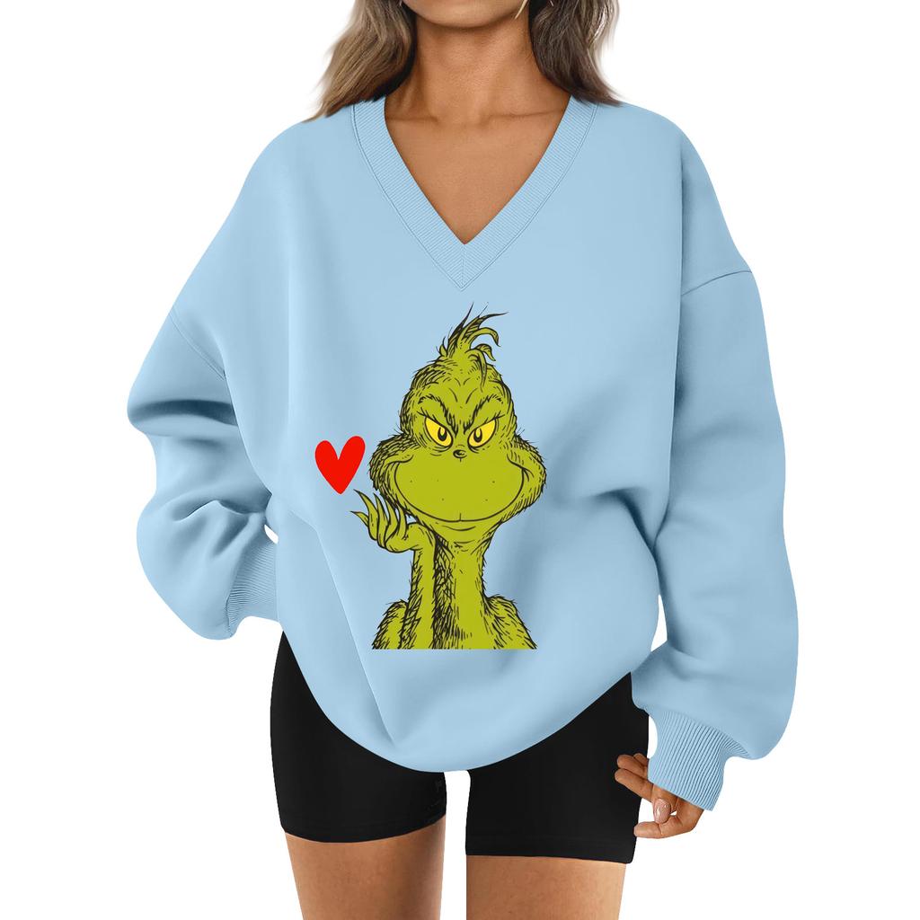 Women's Loose And Comfortable Letter V-neck Sportswear Long-sleeved Sweatshirt Daily Matching Clothes