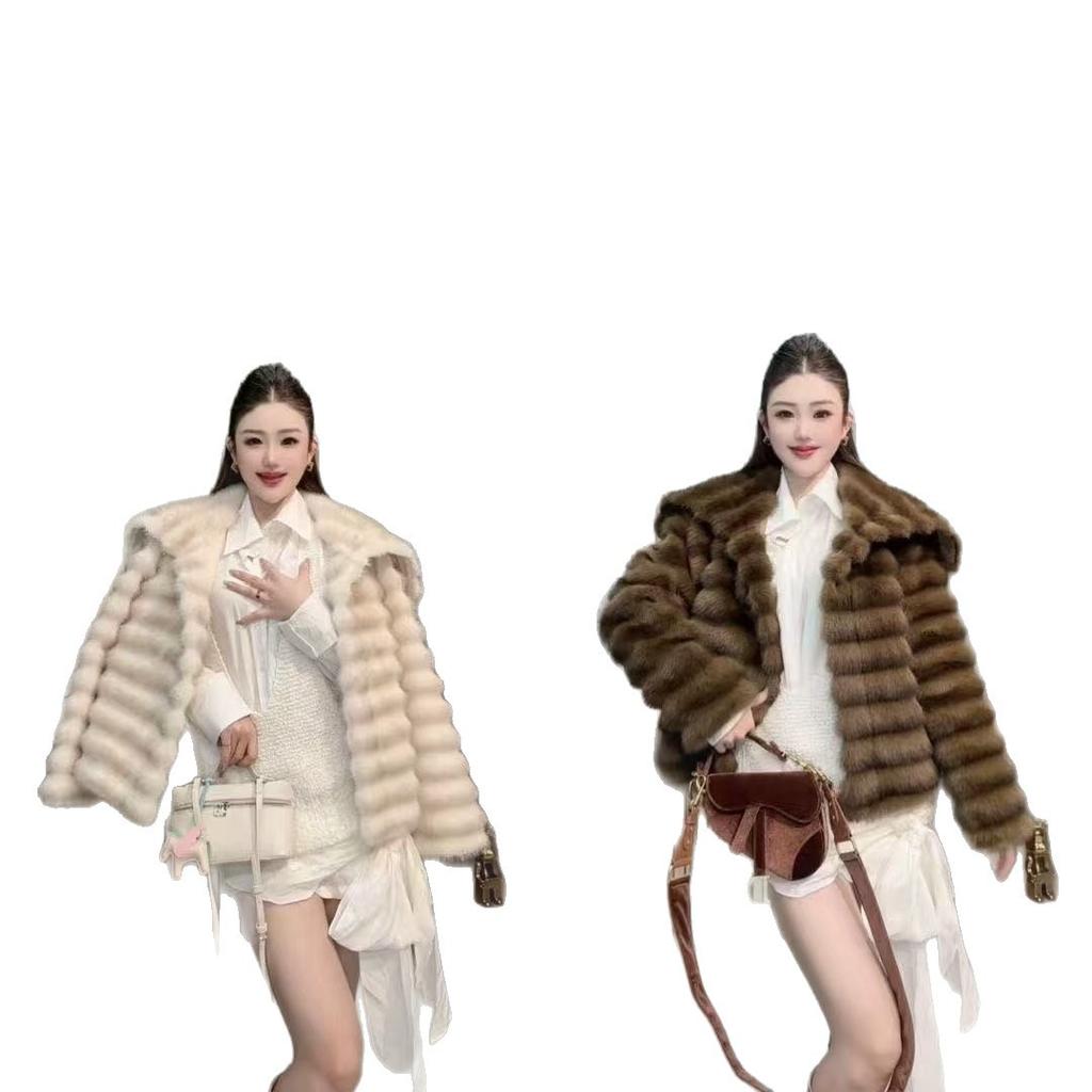 Imitation Fur Winter Fashion Chinchilla Jacket Lapel New Imitation Rex Rabbit Hair Short Fluff Cross-grain Coat