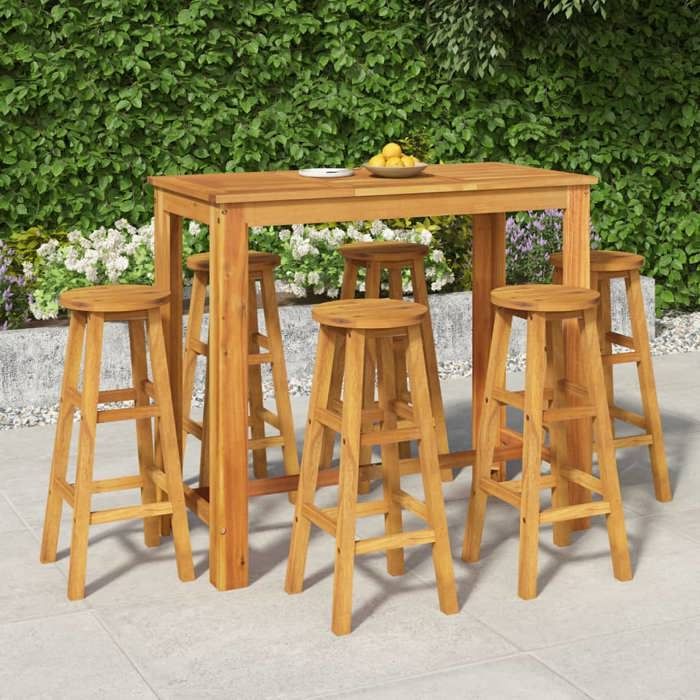 VidaXL Ensemble de Bar de Jardin 7 pcs, Table et Chaises avec Repose-Pieds, Ensemble de Meubles de Terrasse Extérieur, Bois 3154395