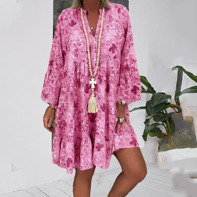 Women Dress Extra Soft Breathable Long Sleeve V-Neck Big Hem Loose-fitting Casual Long Dress for Lady
