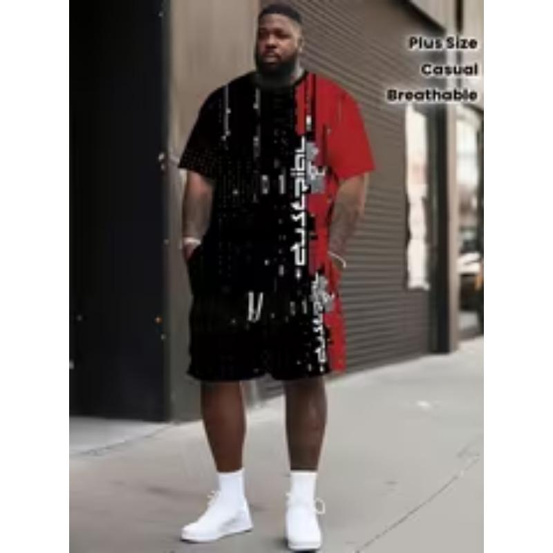 Plus Size Men s Casual Sports Set Breathable Outdoor Summer T-Shirt Shorts Set, 3D Print Adult Large Size S