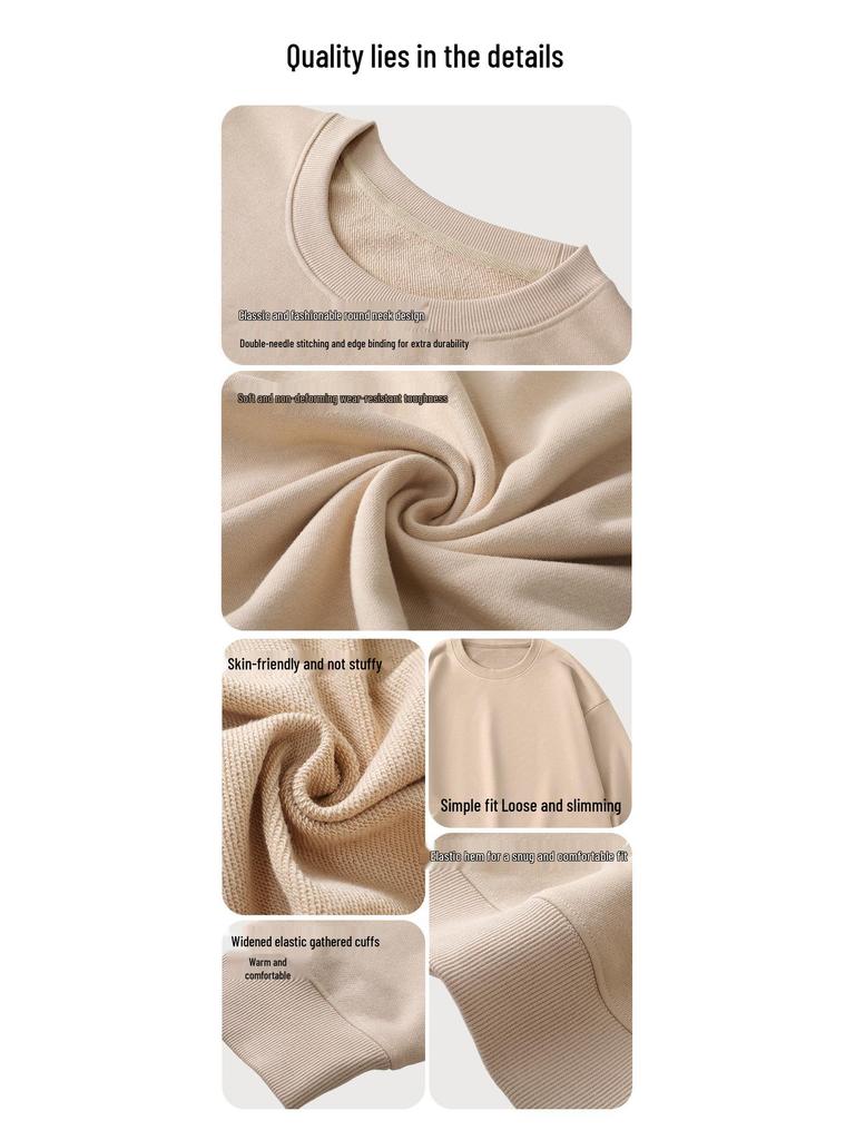 Men's Extra Thick 430g Terry Sweatshirt: Autumn/Winter Casual Loose Fit, Heavyweight, Round Neck, National Tide Style, Versatile Wear