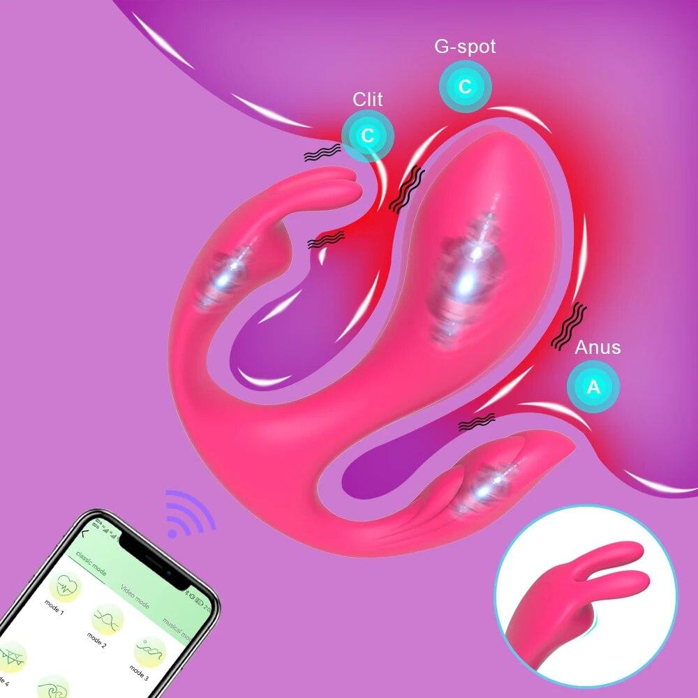 3 In 1 Bluetooth APP Control Vibrator Female Clitoris Stimulator G Spot Dildo Anal Plug Sex Toy for Women Couple Adult Goods