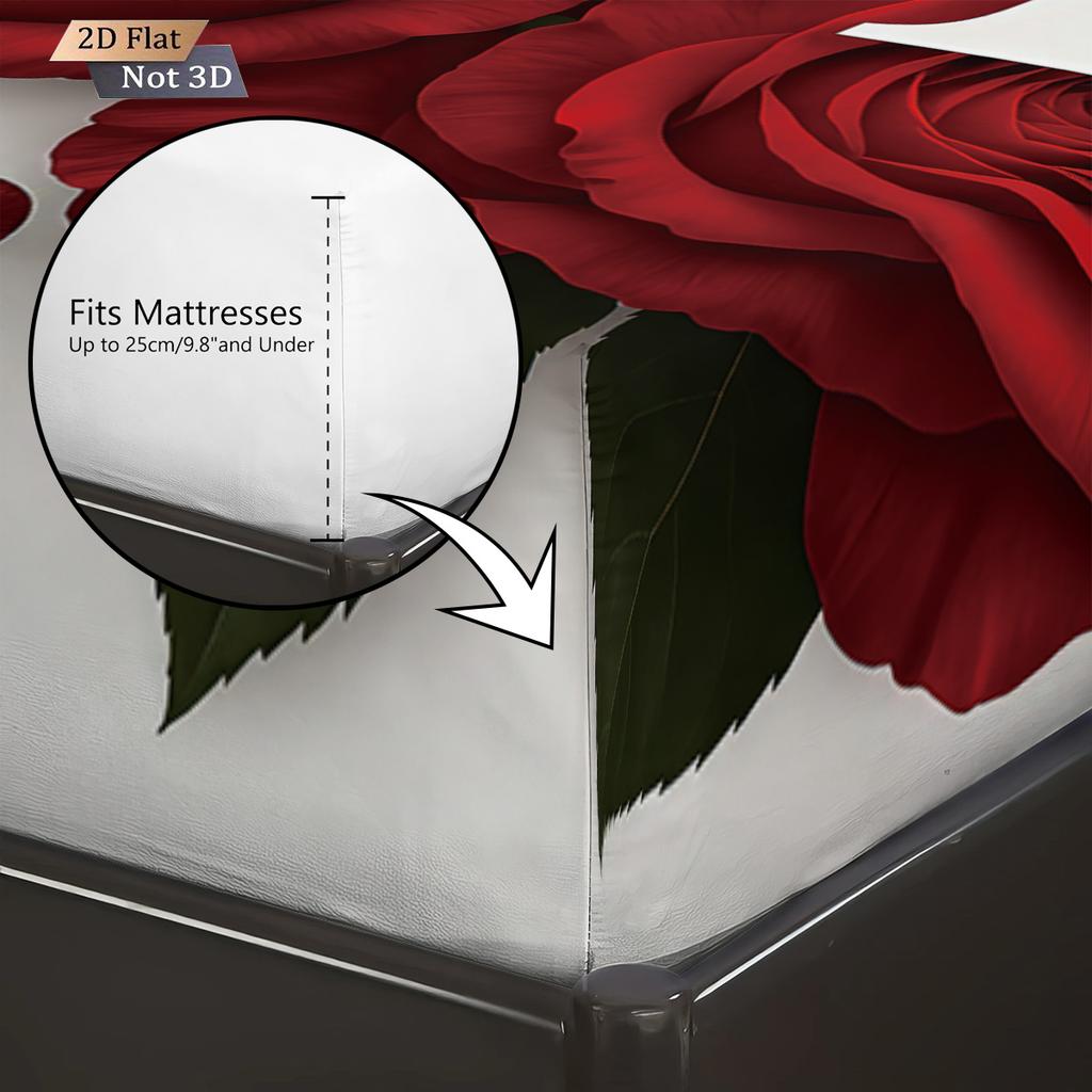 3pcs Valentine's Day Red Rose Print Coreless Bed Sheet Set Multi Size Soft Bedcover Bedroom Bedding Decoration Machine Washable