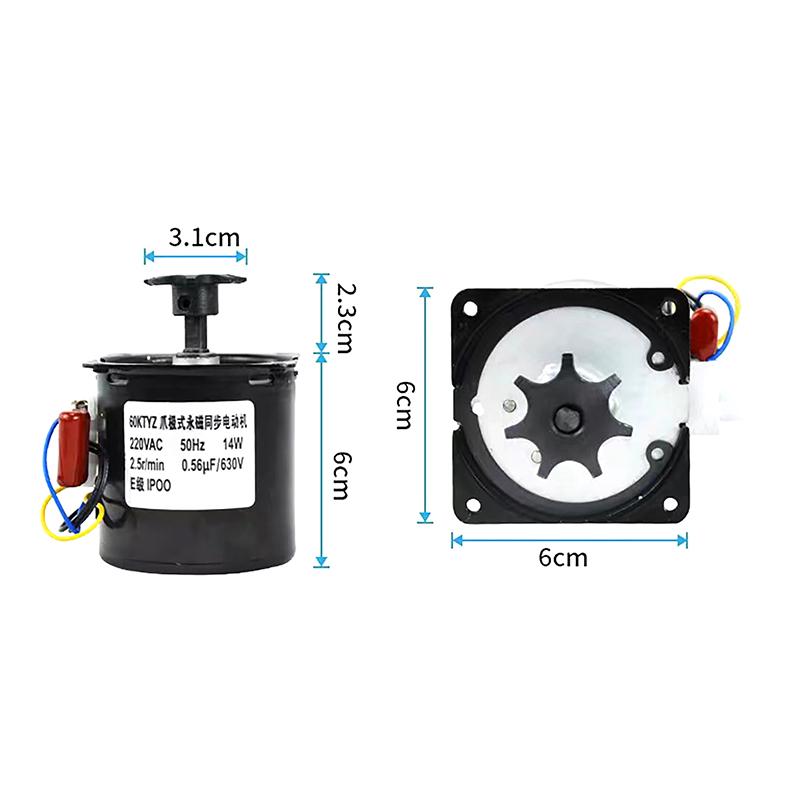 60Ktyz Claw Pole Permanent Magnet Synchronous Motor Ac220V 14W 50Hz Micro Gear Motor Low Speed 2.5R/Min For Automatic Incubator