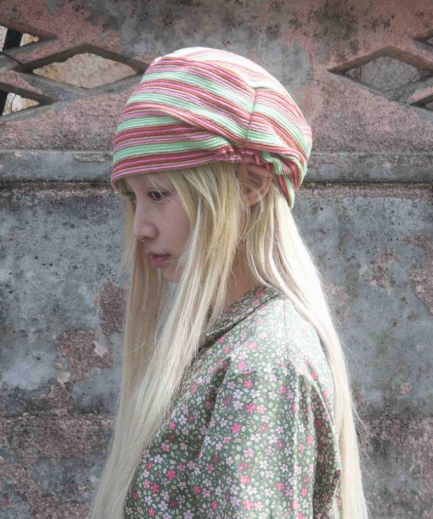 KOOKEESEE Striped Band Beanie (Mint/Pink)