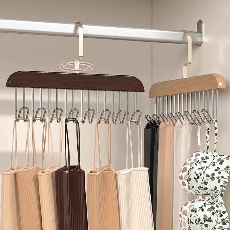 Multifunctional Solid Wood Hanger Hook Women Storage Bra Hanger Home Belt Hanger Durable 8 Hook Rack Closet Clothes Organizer