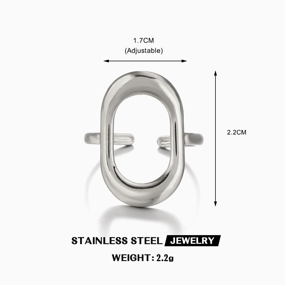 

Simple Oval Hollow Ring Unisex Designer Zircon Geometric Adjustment Stainless Steel Rings Valentine Day Gift resizable