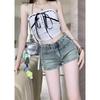 Women's High Waist Retro Denim Shorts with Side Zipper - Summer Thin Design, Spicy Bodycon Fit, Wide Leg Booty Style