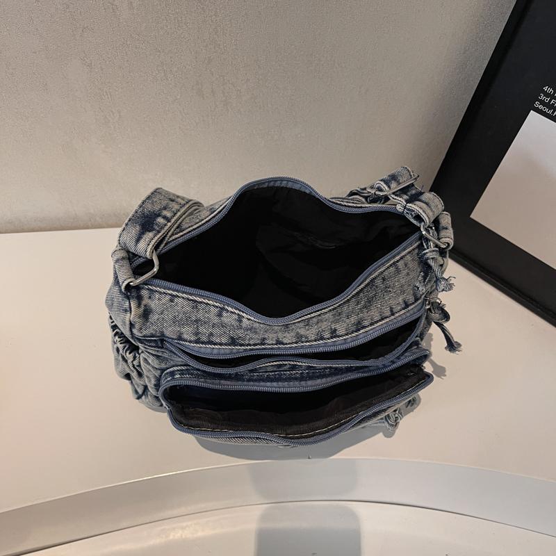 Denim Messenger Bag Vintage Women's Bag Large Capacity Multi-Layer Shoulder Bag
