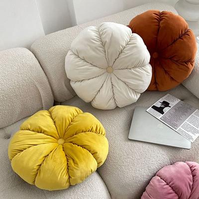 Almofada Decorativa Redonda de Veludo Nórdico Feito à Mão Abóbora Tuftada Tatami Almofada de Chão Puff de Assento Para Sofá Poltrona