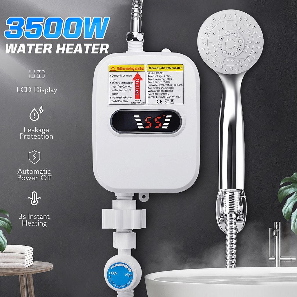 3500W 220V Water Heater Bathroom Kitchen Instant Electric Hot Water Heater Tap Temperature Display with Faucet Shower