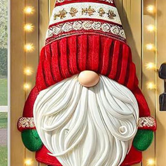 Christmas Door Cover Funny Santa Claus/Gnome/Snowman/Wreath Hanging Backdrop Door Banner 70" X 35" Winter Porch Sign for Home Yard Wall Decor