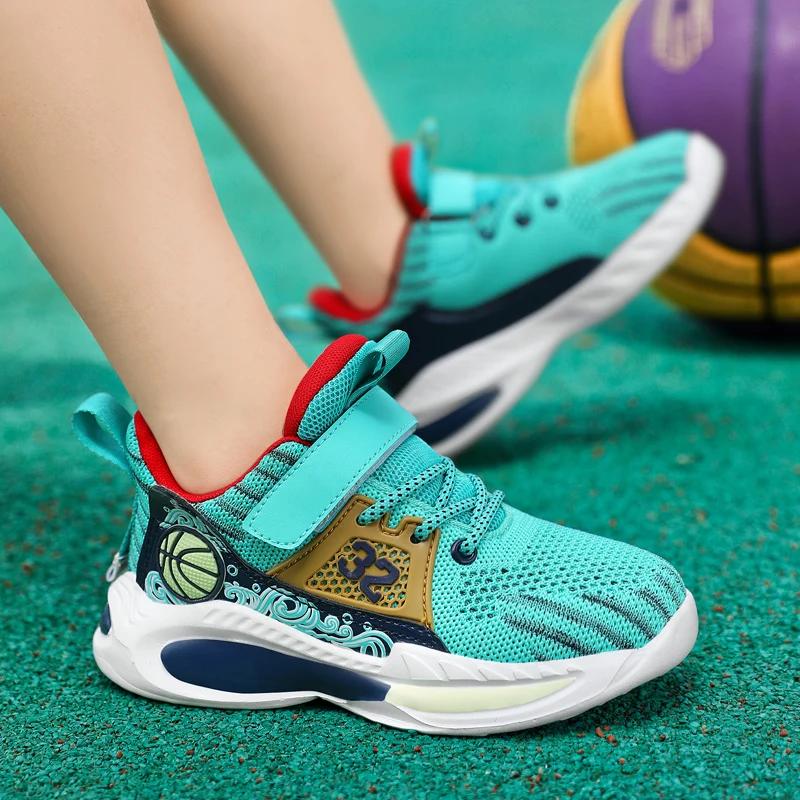 Brand Kids' Sports Shoes Non-slip Running Shoes Boys Basketball Sports Tennis Shoes Fashion Comfortable Teenager Casual Sneakers