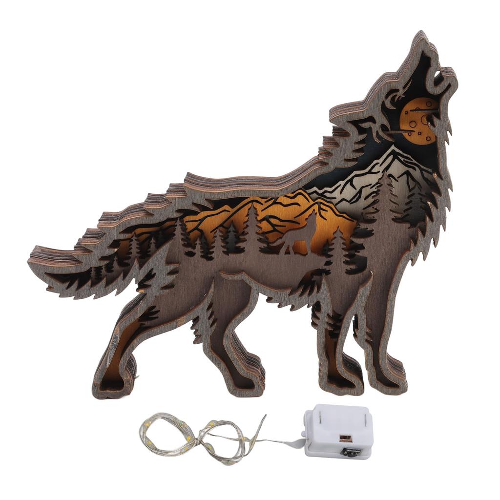 Wolf Refined Details Wooden Statue Good Decoration Hollowed Multilayer Wolf Figurine With String