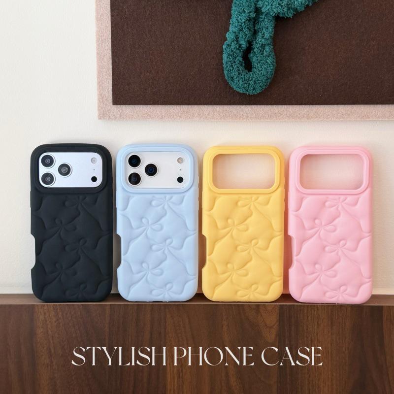 

Expanding Puff Bowknot Phone Case for Apple 17 Pro Max - Black, Blue, Yellow, Pink, Solid Colors, Soft iPhone 16 Pro Max чёрный