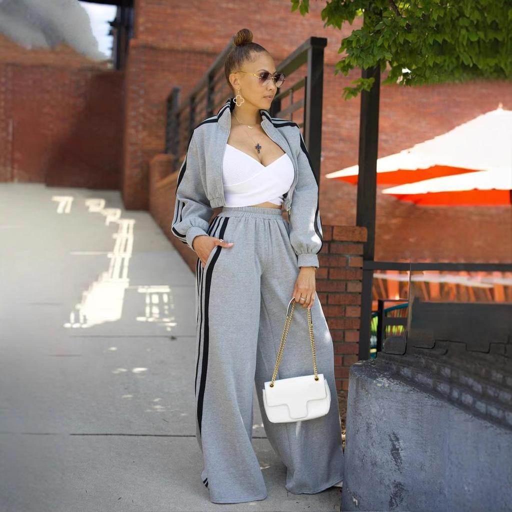Women's Set Long Sleeve Striped Sweatshirt+Straight Pants  Fall Street Two 2 Piece Sets Outfits Sportwear