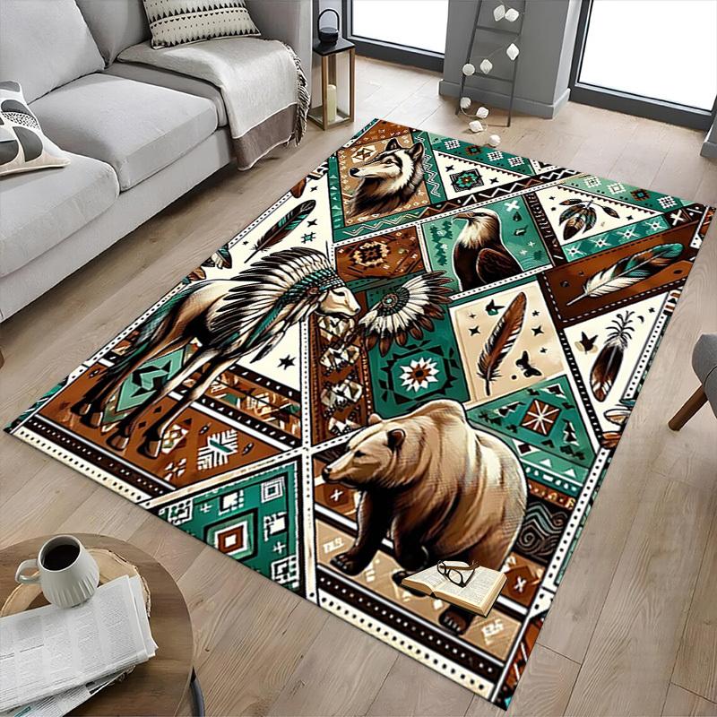 1PC Native American, Wildlife Non-Slip Floor Carpet Compatible for Office&Living Room&Bedroom&Dining room - Flat- Soft & Pattern, Vibrant Colors-W240