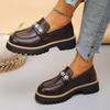 2026 New Women's Large Size Slip-On Shoes Metal Buckle Decor British Style Round Toe Flat Heel Comfortable Casual Footwear