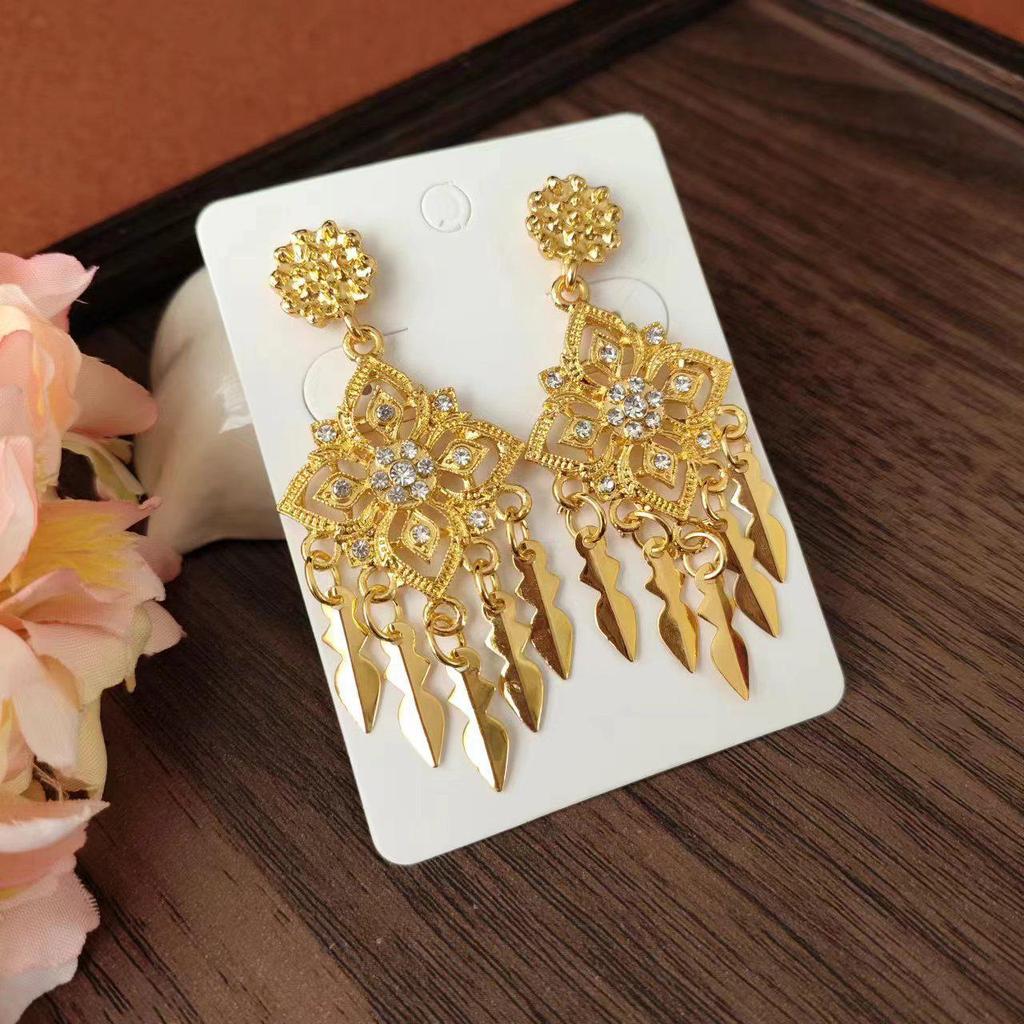 Bohemian Ethnic Tassel Earrings with Rhinestones for Non-Pierced Ears