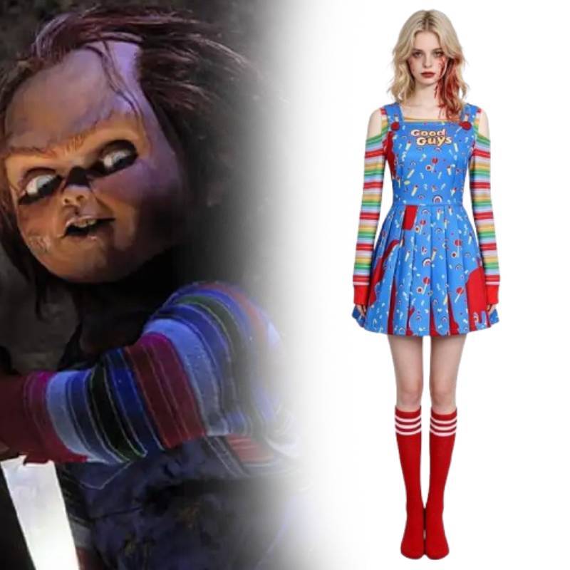 Childs Play Chucky Cosplay Dress With Polyester Fabric For Halloween Costumes