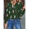 2026 Spring New V-neck Feather Print Long Sleeve Loose T-shirt for Women