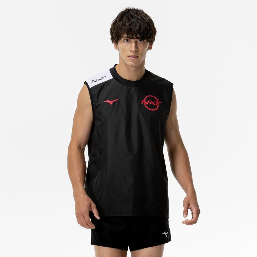 Mizuno N-XT Sleeveless Breaker Shirt for Volleyball, Club Activities, V2MEC001, Black/Red