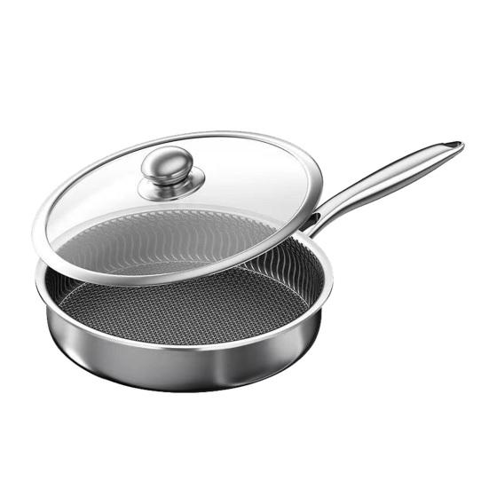 

Stainless Steel Frying Pan Dual-Sided Grill for Steak & Eggs One-piece Handle Skillet Commercial Grade Corrosion-resistant Cookware with Ergonomic 24cm 1 Set