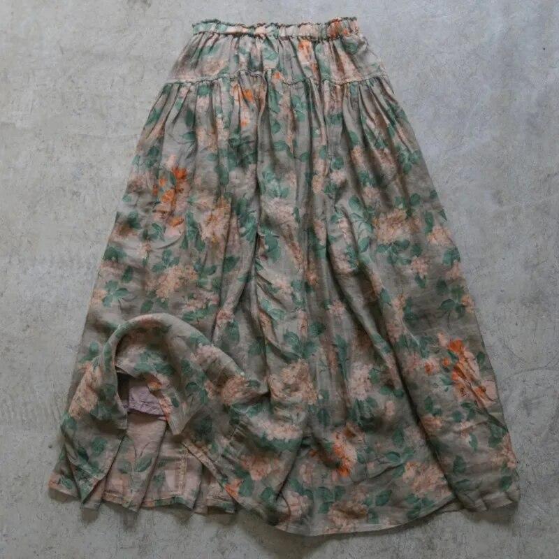 

Johnature женские винтажные юбки высокого качества с эластичной резинкой на талии весенние мягкие повседневные женские двойные юбки с цветочным принтом One Size темно-зеленого