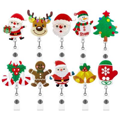 Snowman Elk Retractable Badge Holder Acrylic ID Card Holder  Exhibition Enfermera