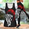 Cunning Wolf Pattern Print Yoga Outfit for Women Fashion Workout Leggings Fitness Sports Casual Yoga Set Sports Suit