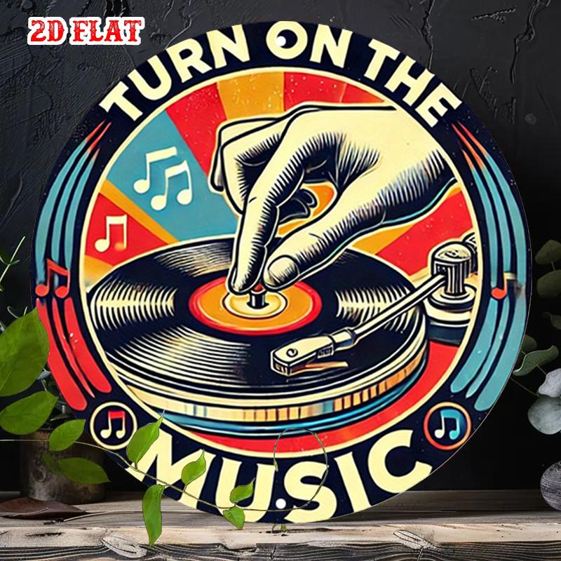 Retro Music Lovers Round Metal Wall Sign Vintage Vinyl Record Decor Lightweight Aluminum for Home Garage Cafe Music Studio