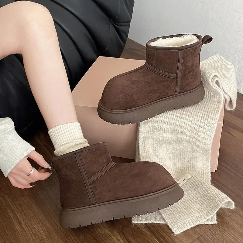 Fashion 2025 Platform Boots Women's Snow Boots Classic Thickened Fluff Leather Warm Ankle Boots Women Winter Ladies Shoes Chunky Botas