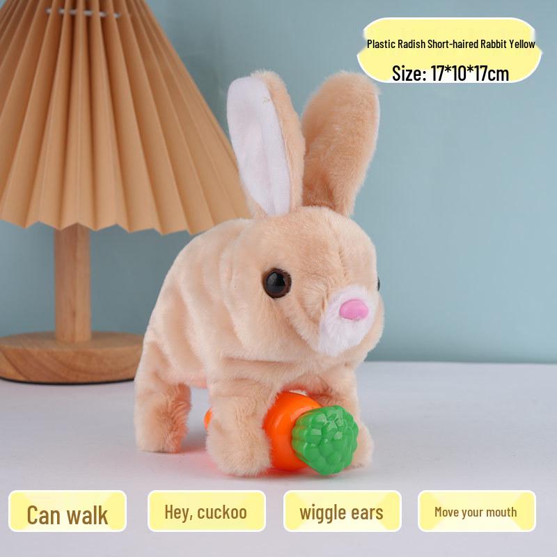 Plush Interactive White Rabbit Toy - Walking, Talking, Ear-Wiggling, Mouth-Moving Long-Haired Pet Simulation.