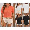 Top da Donna a Maniche Corte con Scollo a V in Maglia Lavorata a Occhielli Vestibilità Larga Casual Blusa Svuotata con Bottoni