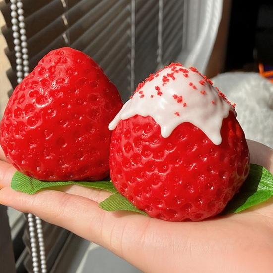 Strawberry Squeeze Toy Soft Stress Ball TPR Slow Rebound Decompression Toy Realistic Pink White Strawberry Shape Portable Fidget Toy