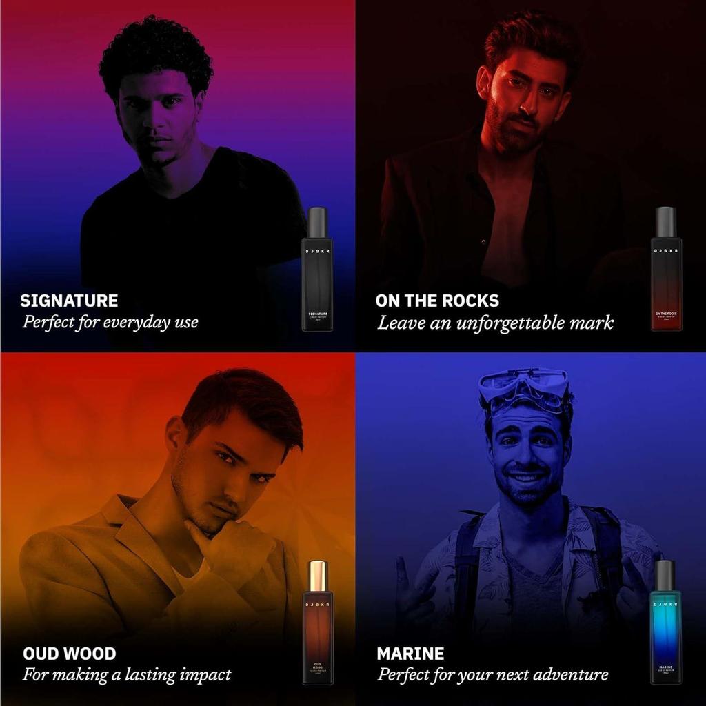 Gift Set for Men Pack of 4x20 ML | Eau De Parfum | Premium Luxury Long Lasting Fragrance Spray | Signature, On The Rocks, Oud Wood, Marine (4x20 Ml)