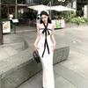Pure desire wind backless neck tube top dress women's summer body waist skirt contrasting color Spice girl hip wrap dress