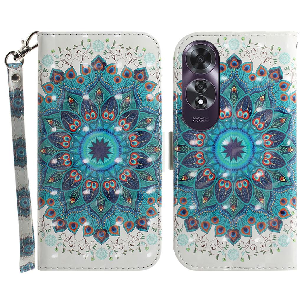 For Oppo A60 4G Case Pattern Printing Leather Wallet Phone Shell with Strap