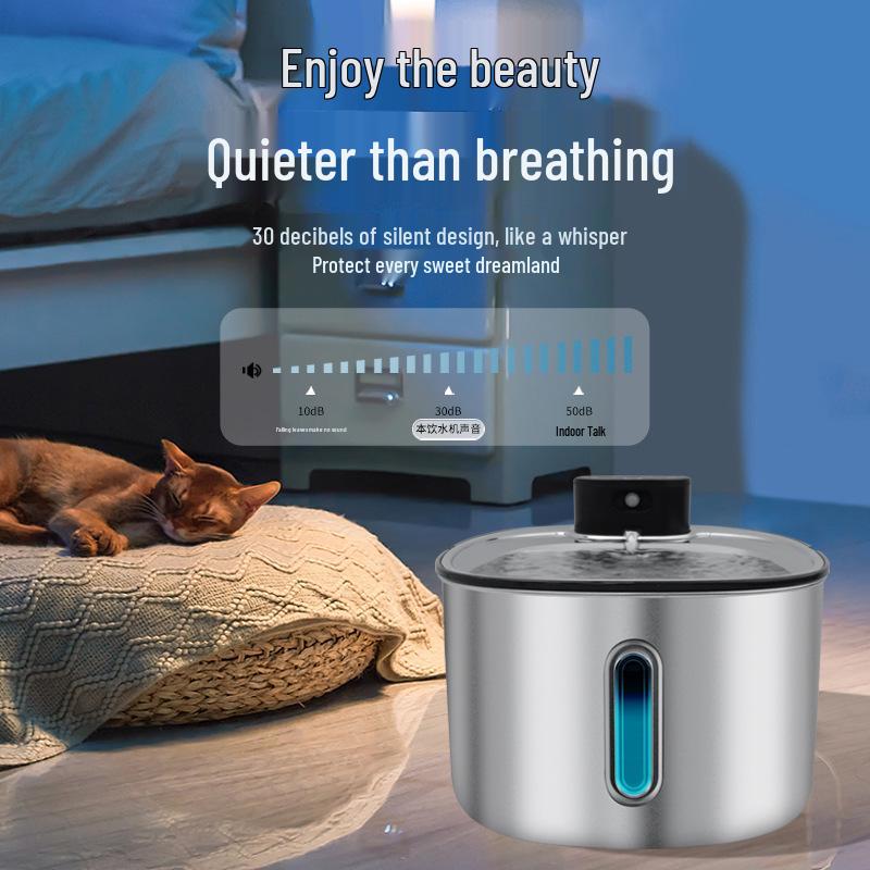 Fontanella per Acqua per Animali Domestici Quadrata in Acciaio Inossidabile da 4L - Silenziosa, Senza Fili, Lunga Durata della Batteria per Gatti e Cani