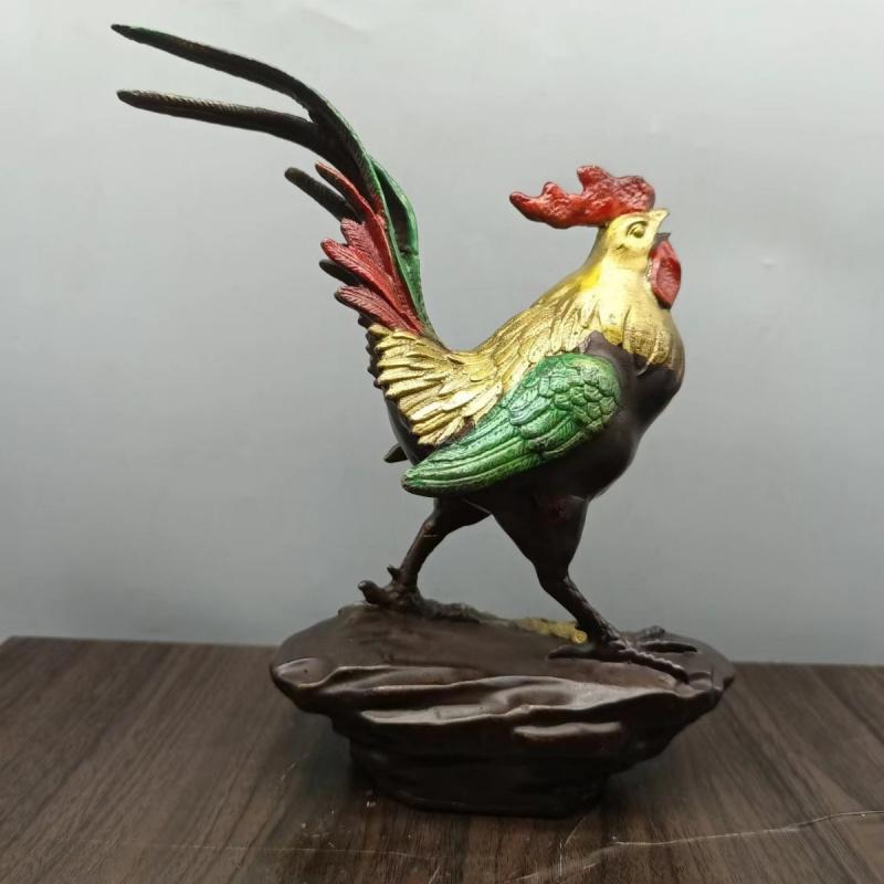 

Antique Five-Color Copper Living Room Study Zodiac Big Rooster One Ming Jing Ren Ornament See detail page